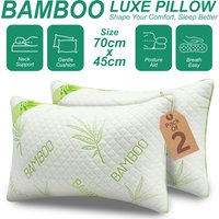 Bamboo Memory Foam Pillow Pack of 2 | Medium Firm Support for Neck & Shoulder Comfort | Soft & Breathable | 50x75cm | Ideal for Side, Back, and Stomach Sleepers | Removable Zip Cover | Durable Viscose
