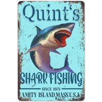 Quint Shark Fishing Retro Metal Tin Sign Vintage Style Art Jaws Wall Decoration Shark Metal Sign Iron Painting for Indoor &am