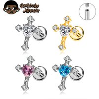 ZOOR ASTM F136 TItanium Punk Cross Ear Piercing Lip 16G 18G Labret Ear Tragus Helix Piercings Earring Body Surgical Jewelry