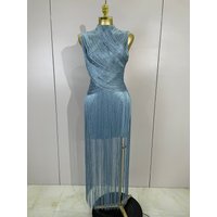 Women Sexy Sleeveless Glitter Tassels Bodycon Bandage Dress Celebrity Elegant Evening Party Nightclub Birthday Cocktail Dresses