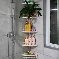 Shower Caddy Tension Pole Rust Proof Telescopic Rod Storage Rack Bathroom Corner Organizer 4 Tier
