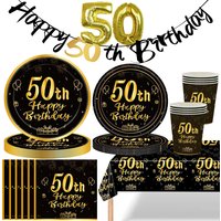 50th Birthday Decorations for Men Women Back in 1975 50 Years Old Party Tableware Cup Napkin Balloon Cake Decor Black Gold Party