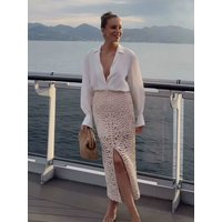 HH 2025 Woman Zipper Slit Hem Hollow Decorate Casual Skirts Women Elegant Chic Solid Knitted High Waist Slim Long Skirts