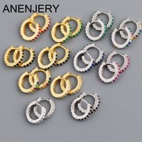 ANENJERY 7mm One Pair Crystal Huggies Hoop Earrings for women NewYork Girl DIY Small Earrings Hooks Jewelry Accessories Making
