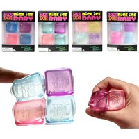 Needoh Mini 4 Pack Nice Ice Teenie Set Ice Cube TPR Fidget Toy Glitter Maltose Squish Stress Balls Sensory Non-toxic for ADHD