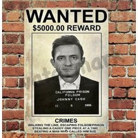 Johnny Cash Folsom Prison Sign Wanted Poster Mug Shot Aluminum Metal 8x12-Aluminum