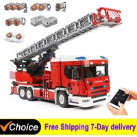 MOULD KING MOC The APP RC Motorized Fire Ladder Truck Kits Model Building Blocks Bricks Puzzle Toy Christmas Gift For Kids 17022