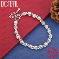Elegant 925 Sterling Silver 8 Inch Exquisite Three-Dimensional Hollow Rose Bracelet Fashion Women Party Wedding Jewelry