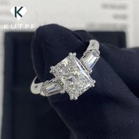 1/2/3/4Carat Radiant Cut Full Moissanite Engagement Ring with Tapered Baguette Shape Diamond S925 Silver Wedding Rings for Women