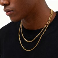 2pcs Trendy Chain Necklace for Men Boys,Stainless Steel Silver Gold Color Cuban Chain Collars,Box Chain Twisted Rope Chain Gift