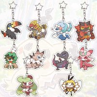 Primarina Lycanroc Salandit Acrylic Keychain Kawaii Cartoon Animation Pendant Backpack Decor Bag Charms Girl Birthday Gift