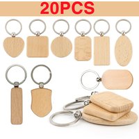 10Pcs 9 Styles Mixed Blank Wooden Keychain Rectangular Round Heart Shape Wood Key Chain Key Ring