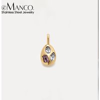 eManco Stainless Steel Teardrop Pendant with Mixed Purple and Clear Cubic Zirconia Minimalist Art Deco Style Commute Dating