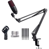 Extendable Recording Microphone Holder Suspension Boom Scissor Arm Stand Holder with Mic Clip Table Mounting Clamp