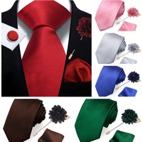 Man Ties Flower Brooch Set Pocket Square Cufflinks Lapel Pin Set For Wedding Shirts Suit Accessories Jacquard Necktie Men Gifts