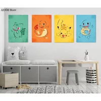 Cartoon Anime Poster Pokemon Pokémon Pikachu Watercolor Art Kids Room Decoration Wall Hanging Painting Kids Gift
