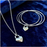 hot sale 925 sterling silver Charms heart Necklace Bangle 6.5cm jewelry sets cute for lover women wedding fashion set