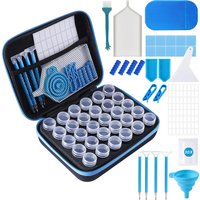 Diamond Painting Accessories Suitcase Kit 30 Jars Storage Bottles Bag Pens Trays Tools Set, Art Accessory Organizer Briefcase