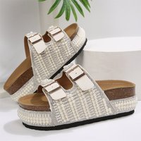 2026 New European and American Style Pearl Rhinestone Thick-Soled Slippers for Women, Cork Wedge Fashion Sandals, Large Size Beach Sandals