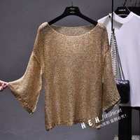 Holiday Beach Dress Shine Led A Word Sequins Thin Paragraph Sweater Horn Sleeve Hollow Out Is Prevented Bask In Overall