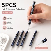 5pcs Nail Art Rhinestone Pen Set Sticky Resin Picker, Pencil for Picking Up Rhinestone Self-Adhesive Wax Pencil for Nail art DIY