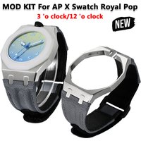 Für Swatch Royal Pop Case Luxus-Modifikations-Kit, Nylonarmband, Edelstahlgehäuse, 3-Uhr-/12-Uhr-Zubehör