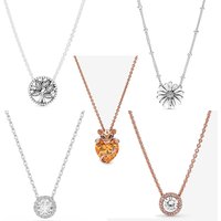 Disney 925 Silver Necklace Sparkling Lioness Heart Pendant Necklace Tree of Life Necklace Round Halo Necklace Daisy Necklace CZ