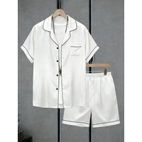 Men's Satin Summer Pj Pajama Set Short Sleeve Button-Down Top & Shorts Silky Sleepwear Loungewear for Summer Comfort Nightwear