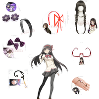 Anime Puella Magi Madoka Magica Akemi Homura Cosplay Costume Women Synthetic Wig Headwear Hairclip Bracelet Carnival Christmas