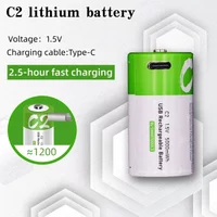 5000mWh C Size LR14/LR20 12000mWh D Size Li-po Rechargeable Battery Type-C Ultra-Fast Charging for Flashlight Gas Cooker