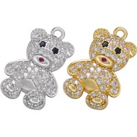 2Pcs/lot,Gold-Color Bear Pendant CZ Charms for Women Handmade Earrings/Necklaces Jewelry Accessories Wholesale Supply:VD1171