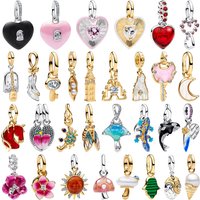 Original 925 Sterling Silver Heart Key Octopus Shark Pig Flower Bead Pendant fit Women DIY Bracelet Necklace Fine Jewelry Gift