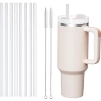 12 Pack Replacement Straws for Stanley 40 oz 30 oz Cup Tumbler, Clear Reusable Plastic Straws, 2 Straw Brushes,for Stanley Cup