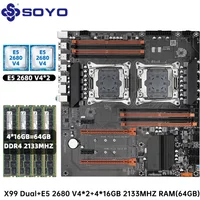 SOYO NEW X99 Dual CPU Motherboard Kit lntel Xeon E5 2680 V4&DDR4 64GB (4*16GB) LGA2011-3 M.2 NVME for Desktop Gaming Computer