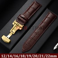 12/14/16/18/19/20/21/22mm Genuine Calfskin Leather Watchbands Business Replace Watch Band with Butterfly Buckle Wristwatch Strap