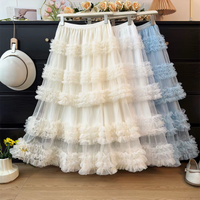 Women's Ruffle Trim Mesh Tutu Skirt, Tiered Layered A-Line Flared Skirt, High Waist Soft Tulle Puffy Skirt, Spring Summer