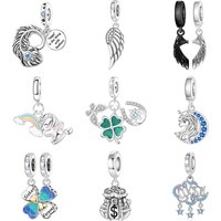 Silver Plated Black Angel Wings Charms Beads Fit Original Bracelets Bag Keychain Charms Beads Pendant Diy Women Jewelry Gift