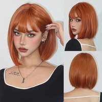 Orange bob hairstyle synthetic wig for Halloween cosplay, costume party hair accessory, daily high-temperature hair wig set