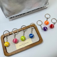 Colorful Tennis Ball Metal Keychain Car Key Chain Key Ring Sports Chain Sliver Color Bag Pendant