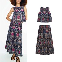 Embroidered Hollow out Sleeveless round Neck Midi Skirt Fashion Set Women's Spring Season Clothing round Neck Mid-Length Top