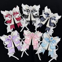 1Pc Cute Bowknot Brooch Pin, 6 Colors, Gemstone Heavy Craft Ribbon Bead Chain Color-Block Handmade DIY Finished Product, Anime Lolita Cosplay, Comic Con, Anime Decoration, Bag and Backpack Decoration