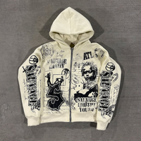American Men Fashion Print Zip Up Hoodies Harajuku Hip Hop High Quality Long Sleeve Coats Loose Hooded Sweatshirt Streetwear