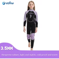 Girl's One-piece Long Sleeve Plush Diving Suit Boy's 3mm Neoprene Surfing Swimming Wetsuit Children's Warm Cold Proof Swimsuit