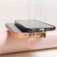 Cute Mini Peach Green Leaf Phone Dust Plug Pendant for iPhone Samsung Xiaomi Type-C/iOS Interface Strawberry Cell Dust Plug