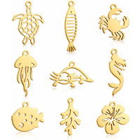 5Pcs Turtle/Mermaid/Hibiscus Charm Stainless Steel Hawaii Ocean Sea Animal Pendant DIY Bracelet Necklace Earrings Jewelry Making