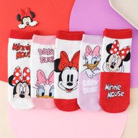 5 Pairs of Disney Sweet and Cute Minnie Mouse and Daisy Duck Cartoon Printed Cotton Medium Socks for Women Sweet Casual Socks