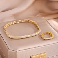 ZAKOL Luxury Brilliant Micro Paved Zirconia Quadrilateral Bracelet Ring Set Fashion All-match Bangles Women's Party Jewelry