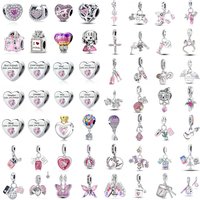 Pink 925 Silver Butterfly, Earphones, Guitar Charm Mom, Dad Family Pendant Beads Fit Original Bracelets DIY Women's Jewelry