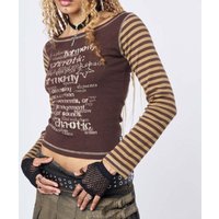 2026 European and American retro striped Gothic letter print design slim fit and slimming long sleeved t-shirt women's top