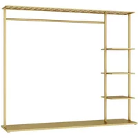 Display Rack, Gold Clothes Rail w/ Bottom Shoe Shelf & 4 Tier Bags